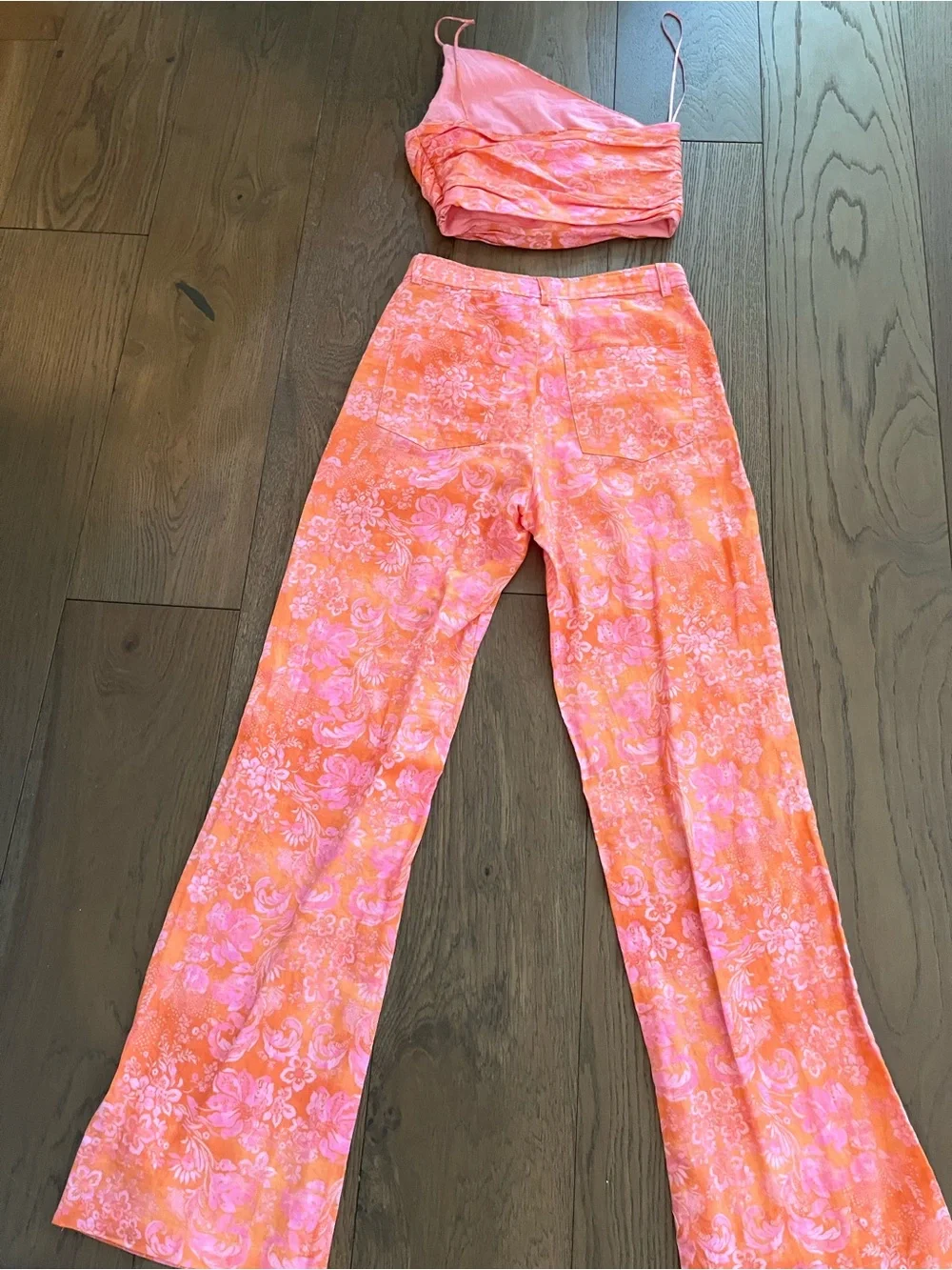 ZARA Floral Two Piece Set Size XS Orange and Pink